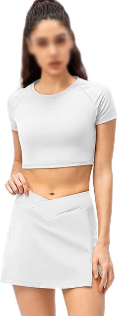 LOKAXXZU Jyuiipcz Women Tennis Suits Yoga Short Shirts Fitness Skirts with Pocket Short Golf Wear Female Spring Exercise Outfit Gym Sets (Color : A, Size : 6 M)