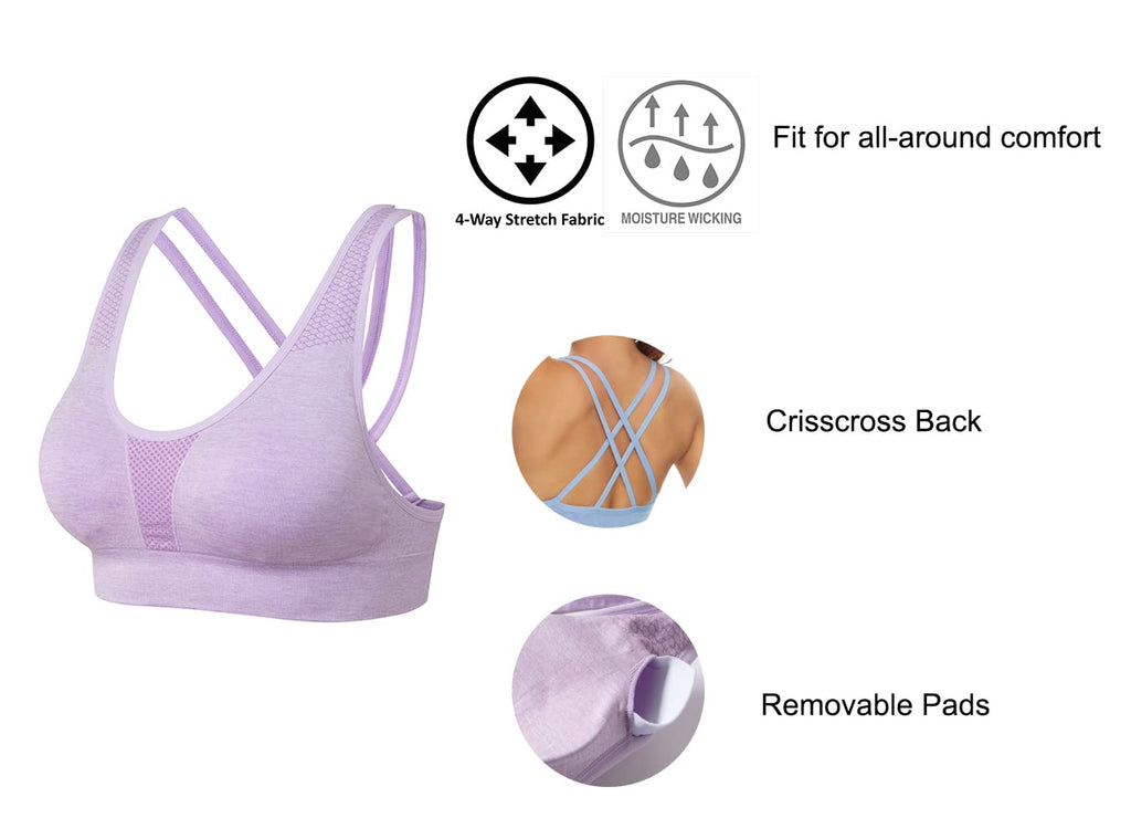 SEGRILA Women’s Sports Bras 3 Pack Crisscross Back Yoga Bras Medium Support Workout Bras with Removable Pads