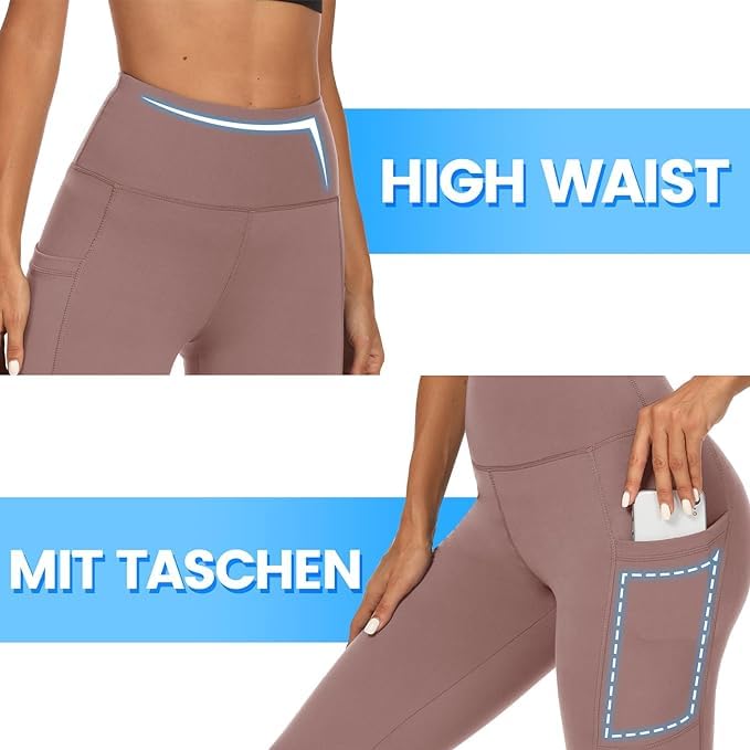 DDOBB 2 Pack Leggings for Women High Waisted Black Gym Leggings with Pockets Tummy Control Stretchy Pants Trousers for Fitness Yoga Running Regular Plus Size