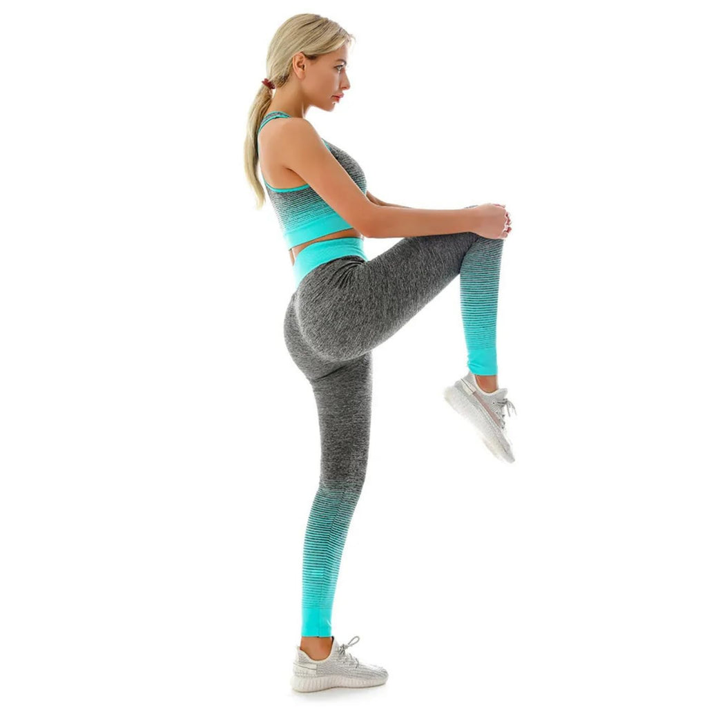 ZiaWorld Women Workout Outfits 2 Piece Set, Gym Set Seamless Ribbed Casual Comfortable Vest Short Top High Waist Leggings Sets, Sports Activewear Tracksuit Yoga Fitness Ladies Gym Wear
