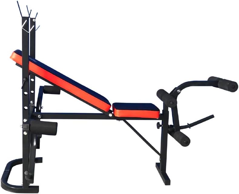 Fit4home Weights Bench With Barbell Rack | Adjustable Home Training Gym Workout Fitness Bench | TF-1001 Black