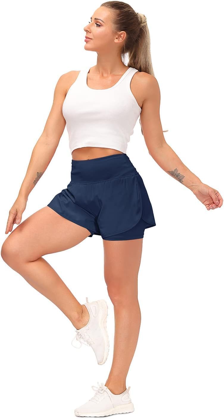Women’s 2 in 1 Shorts Summer Running Shorts Gym Workout Athletic Gym Yoga Shorts Liner Jogging Pants Sports Quick Dry Training Joggers Shorts