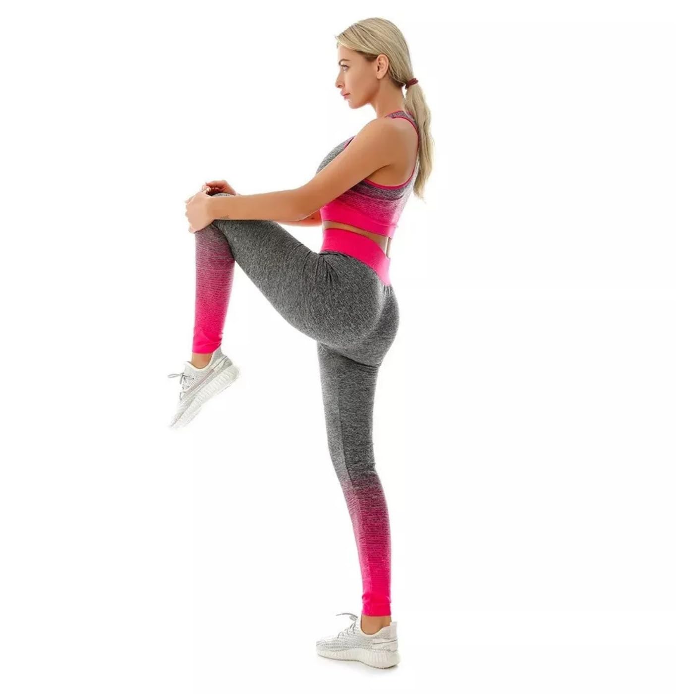 ZiaWorld Women Workout Outfits 2 Piece Set, Gym Set Seamless Ribbed Casual Comfortable Vest Short Top High Waist Leggings Sets, Sports Activewear Tracksuit Yoga Fitness Ladies Gym Wear