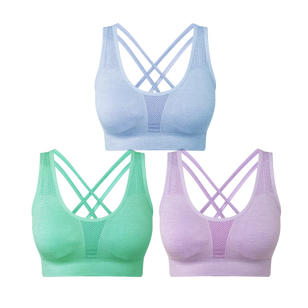 SEGRILA Women’s Sports Bras 3 Pack Crisscross Back Yoga Bras Medium Support Workout Bras with Removable Pads