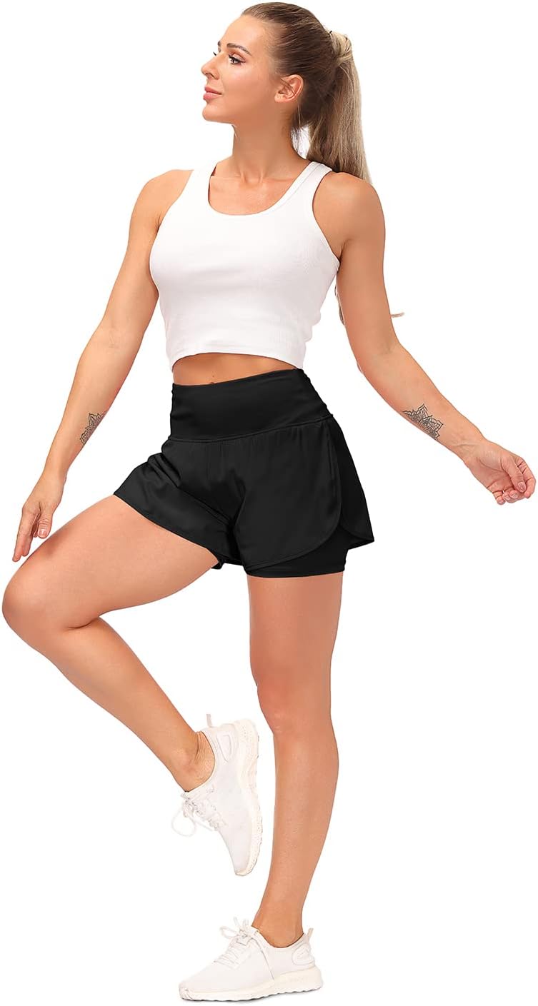 Women’s 2 in 1 Shorts Summer Running Shorts Gym Workout Athletic Gym Yoga Shorts Liner Jogging Pants Sports Quick Dry Training Joggers Shorts