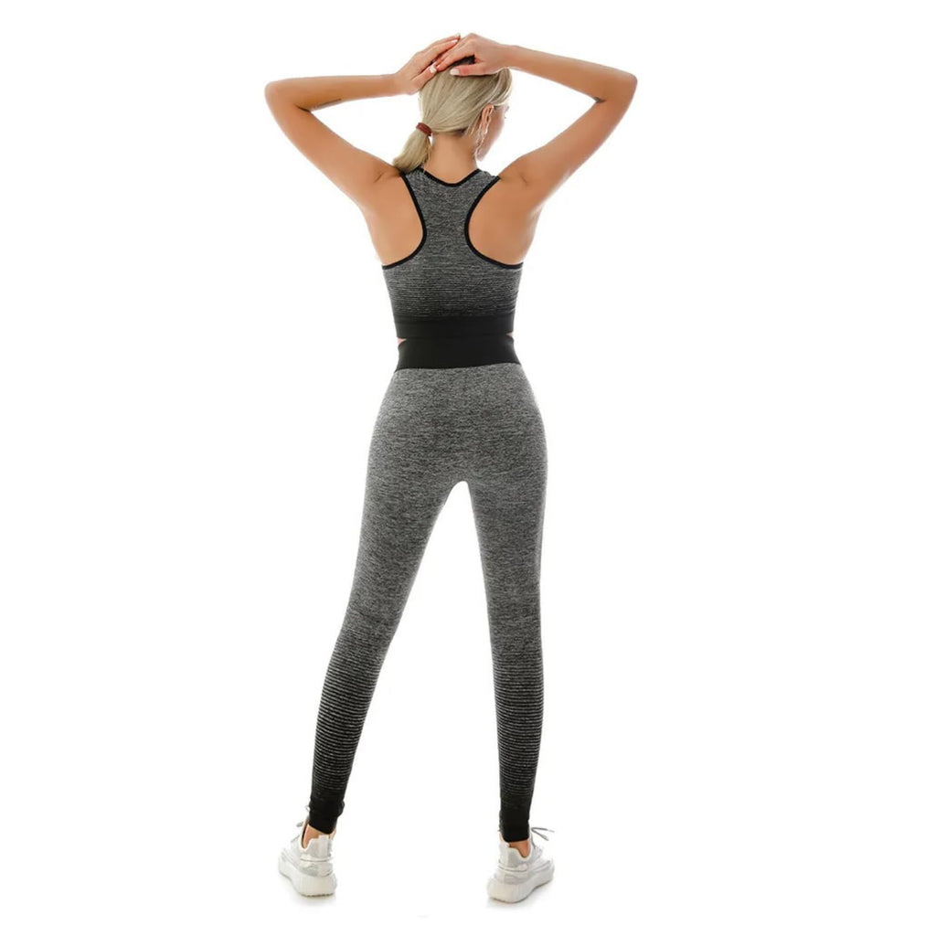 ZiaWorld Women Workout Outfits 2 Piece Set, Gym Set Seamless Ribbed Casual Comfortable Vest Short Top High Waist Leggings Sets, Sports Activewear Tracksuit Yoga Fitness Ladies Gym Wear