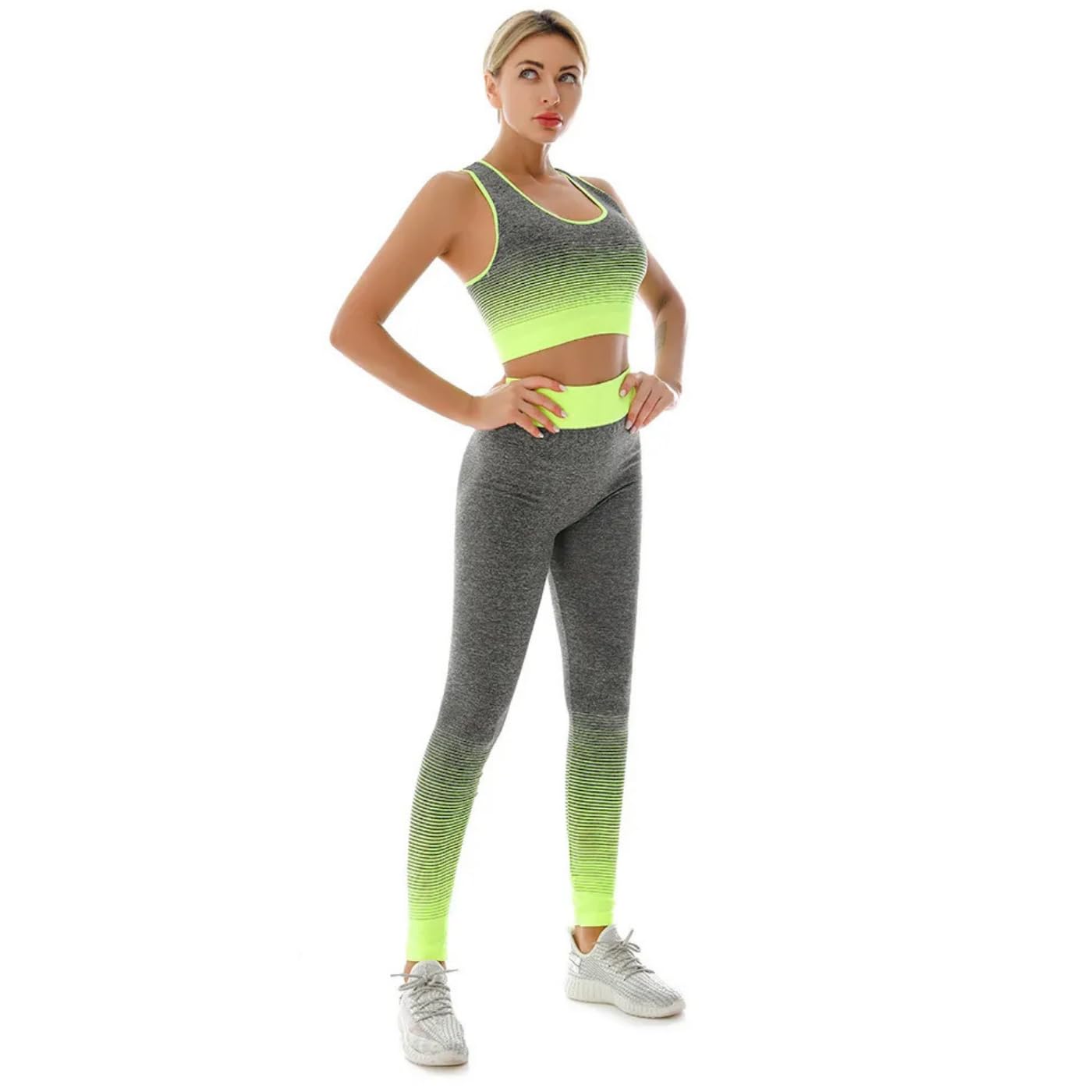 ZiaWorld Women Workout Outfits 2 Piece Set, Gym Set Seamless Ribbed Casual Comfortable Vest Short Top High Waist Leggings Sets, Sports Activewear Tracksuit Yoga Fitness Ladies Gym Wear