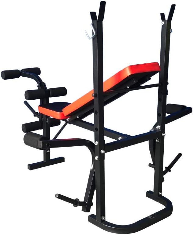 Fit4home Weights Bench With Barbell Rack | Adjustable Home Training Gym Workout Fitness Bench | TF-1001 Black