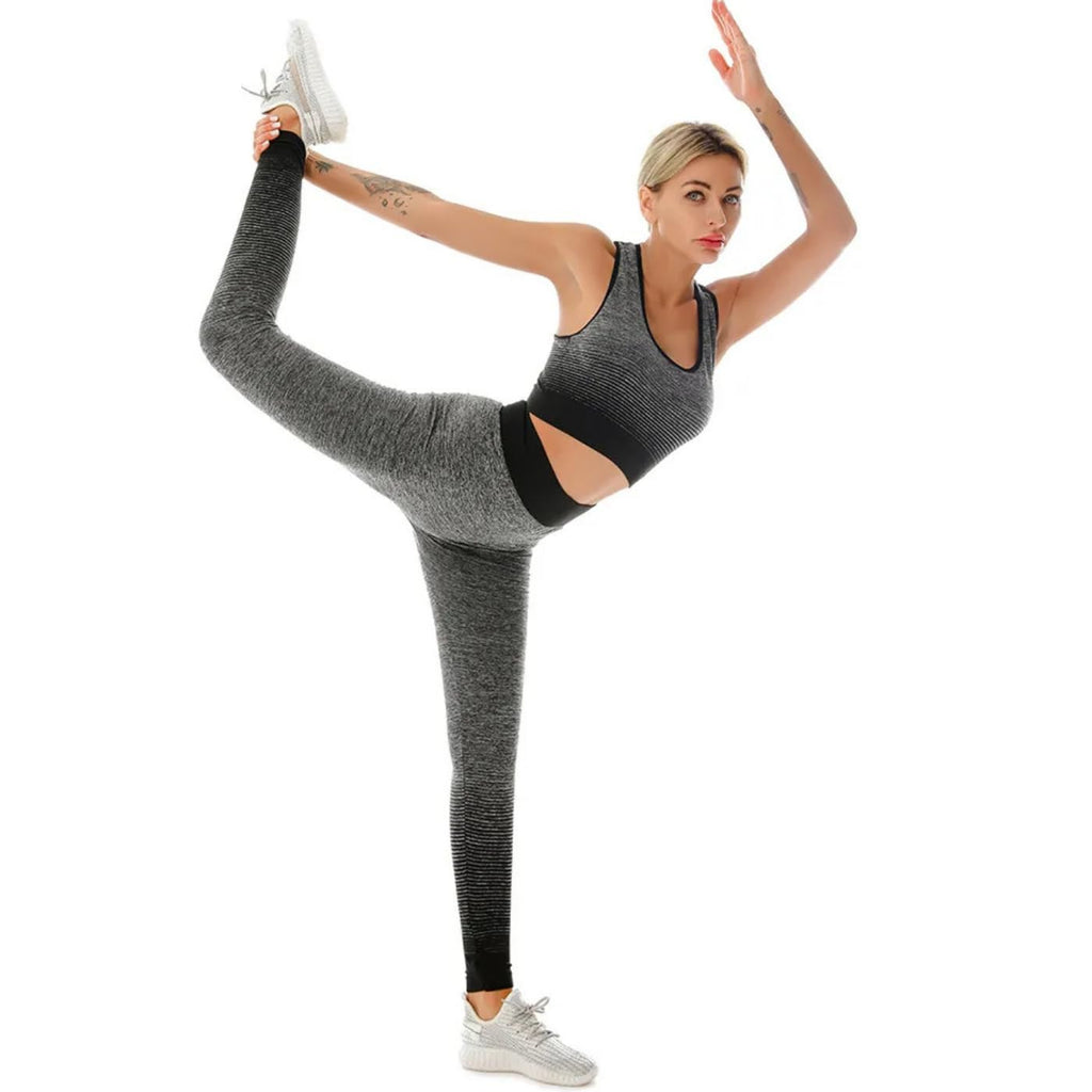 ZiaWorld Women Workout Outfits 2 Piece Set, Gym Set Seamless Ribbed Casual Comfortable Vest Short Top High Waist Leggings Sets, Sports Activewear Tracksuit Yoga Fitness Ladies Gym Wear