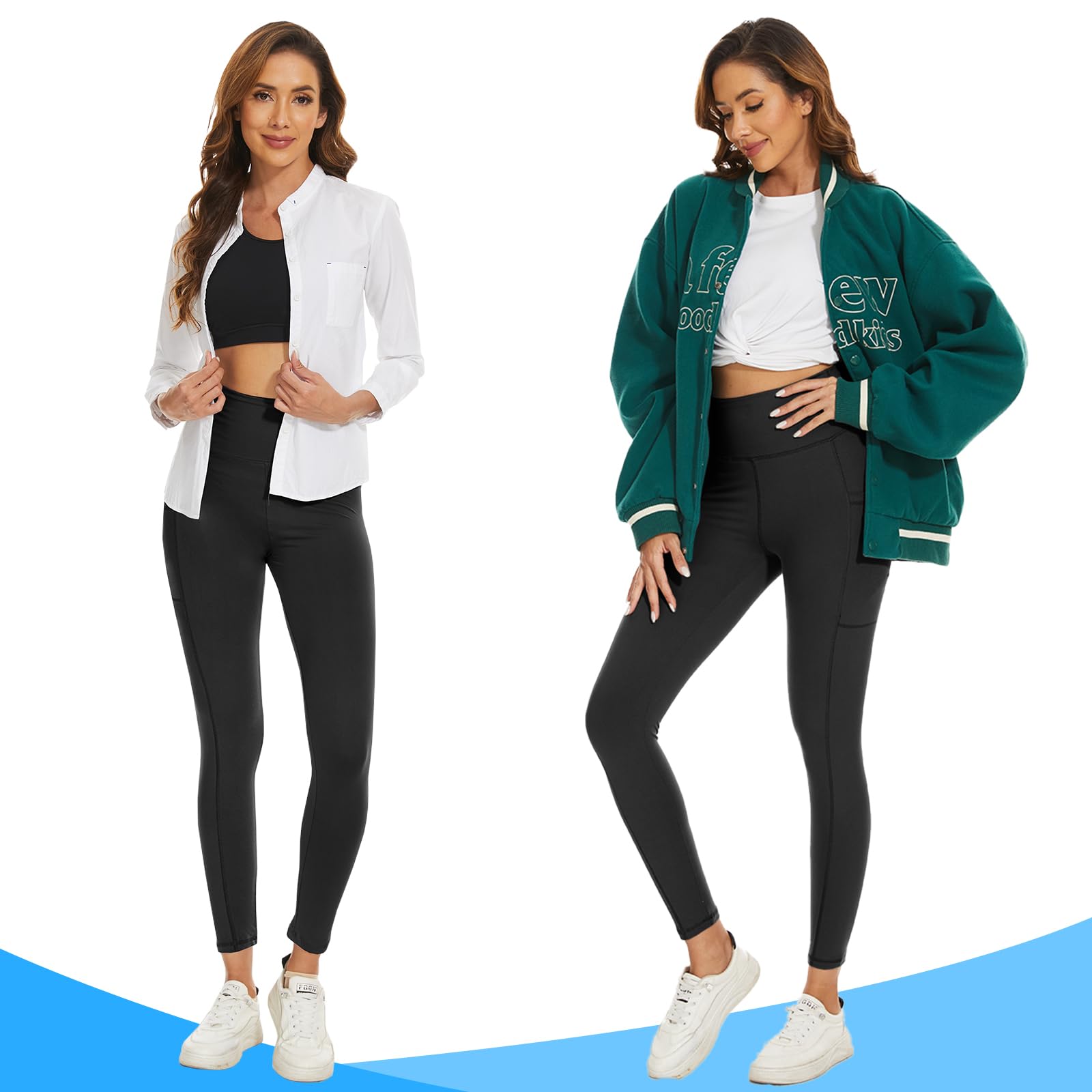 DDOBB 2 Pack Leggings for Women High Waisted Black Gym Leggings with Pockets Tummy Control Stretchy Pants Trousers for Fitness Yoga Running Regular Plus Size