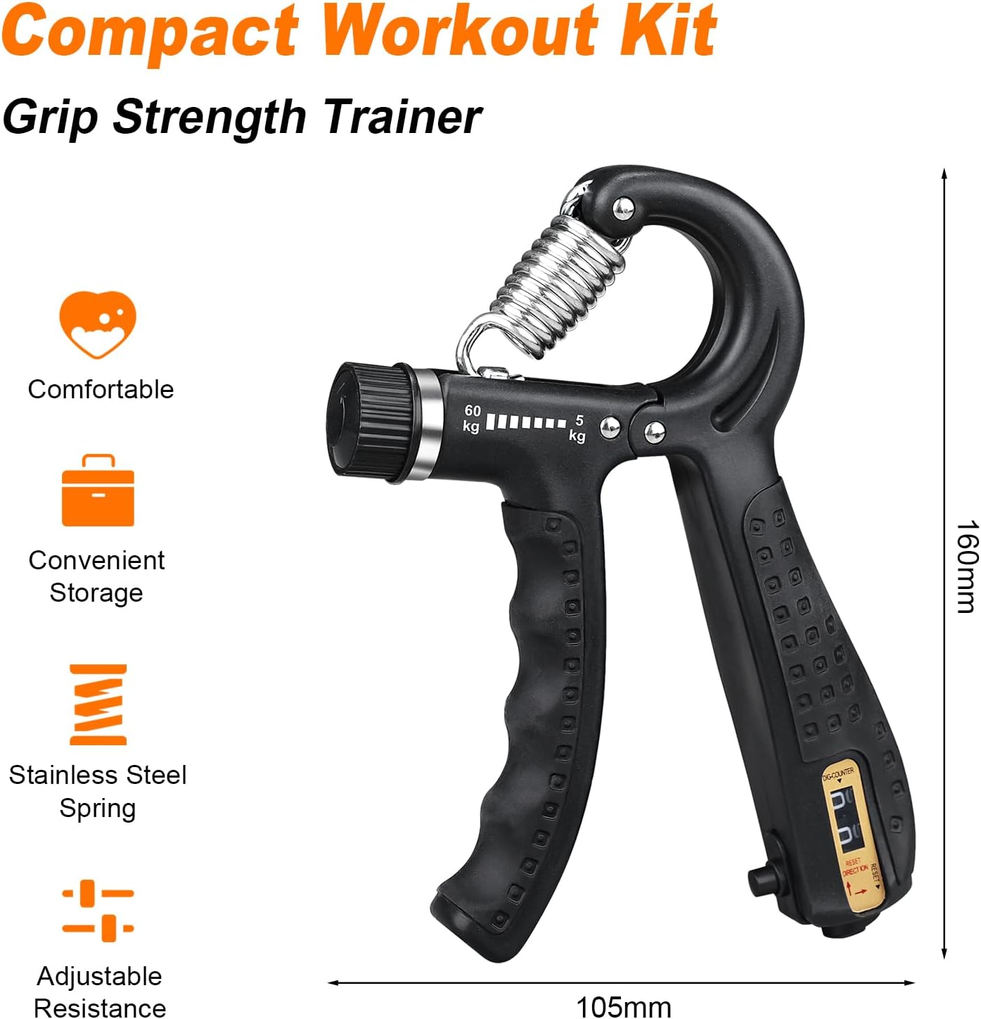 GRIFEMA GA5003 Hand Grips Strengthener, Forearm Strengthener, Hand Gripper with Counter, Adjustable Resistance 5-60kg, for Muscle Building and Injury Recovery