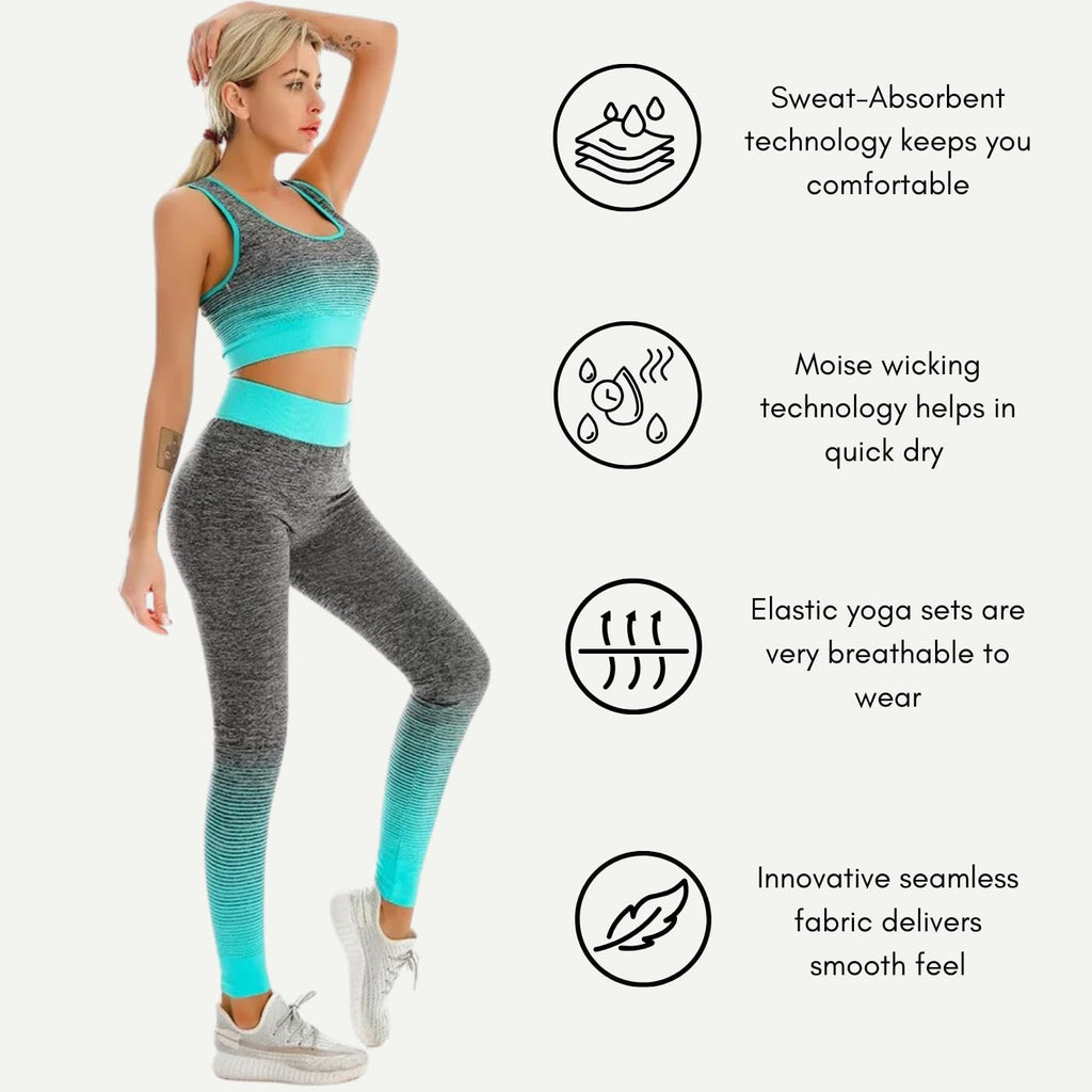ZiaWorld Women Workout Outfits 2 Piece Set, Gym Set Seamless Ribbed Casual Comfortable Vest Short Top High Waist Leggings Sets, Sports Activewear Tracksuit Yoga Fitness Ladies Gym Wear