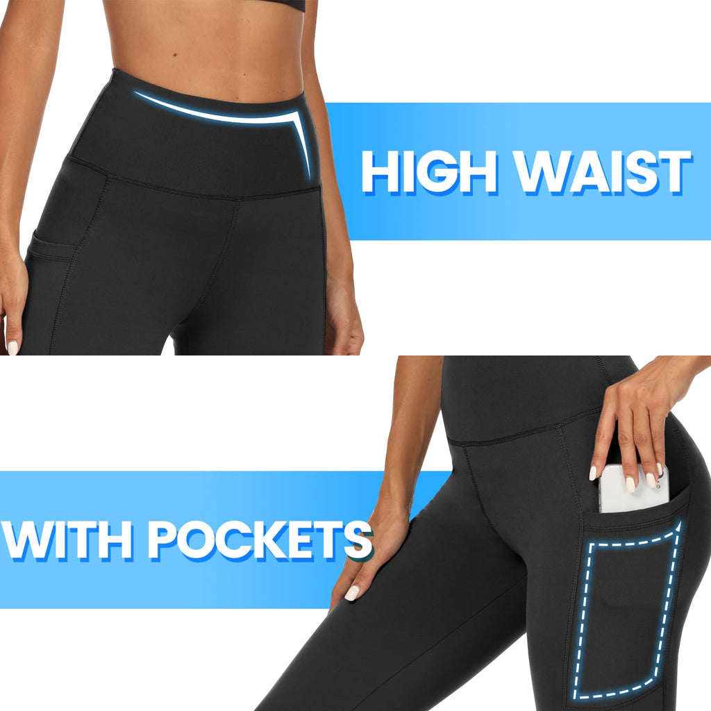 DDOBB 2 Pack Leggings for Women High Waisted Black Gym Leggings with Pockets Tummy Control Stretchy Pants Trousers for Fitness Yoga Running Regular Plus Size
