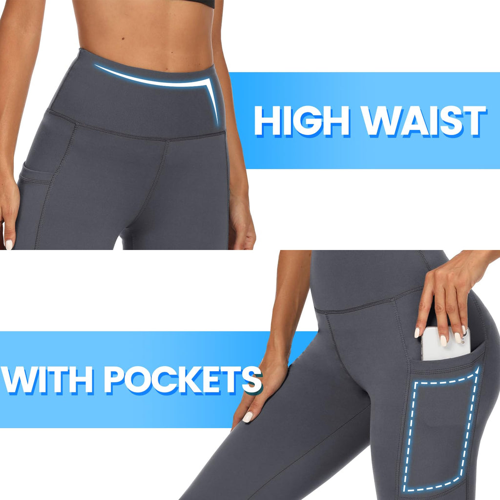 DDOBB 2 Pack Leggings for Women High Waisted Black Gym Leggings with Pockets Tummy Control Stretchy Pants Trousers for Fitness Yoga Running Regular Plus Size