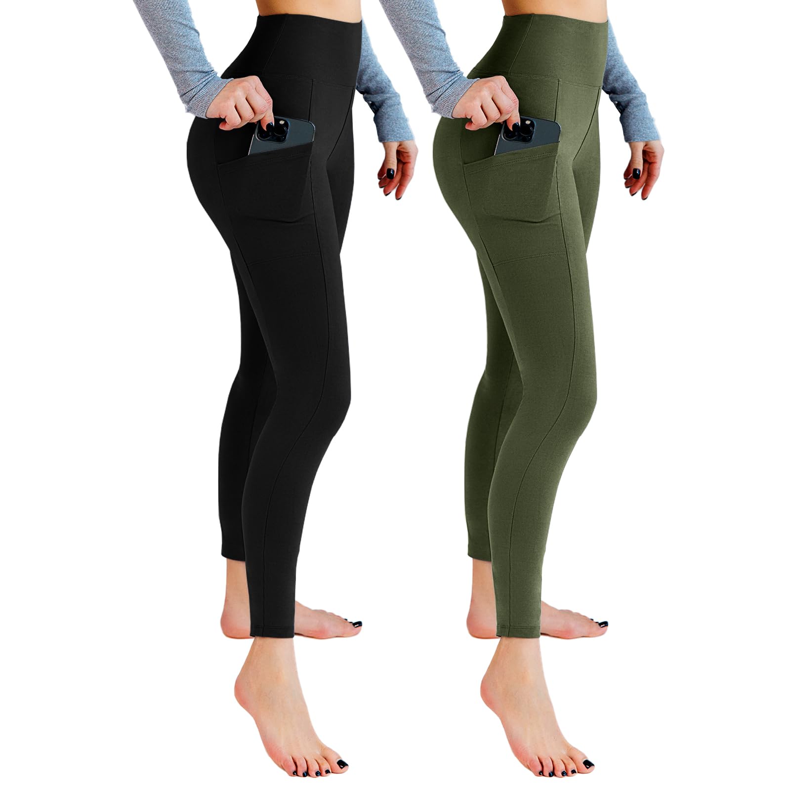 Leafigure 2 Pack Gym Leggings for Women High Waist Opaque Leggings with Pockets for Workout Sport Yoga Running