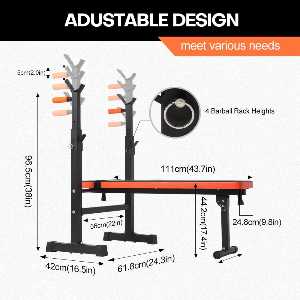 Panana Adjustable Folding Weight Bench with Dip Station, Heavy Duty Bench Press with Barbell Rack, Full Body Workout Strength Training Incline Decline Flat Bench for Home Gym