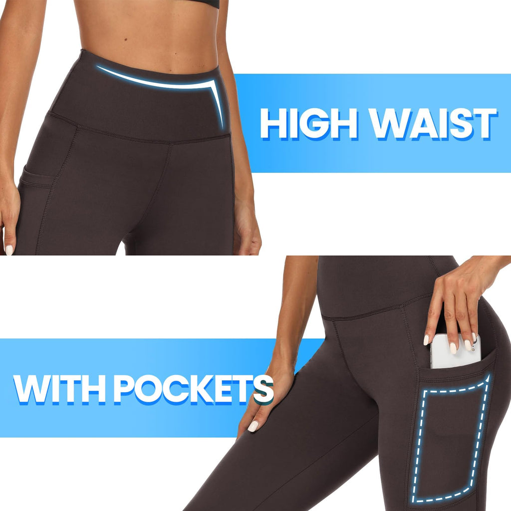 DDOBB 2 Pack Leggings for Women High Waisted Black Gym Leggings with Pockets Tummy Control Stretchy Pants Trousers for Fitness Yoga Running Regular Plus Size