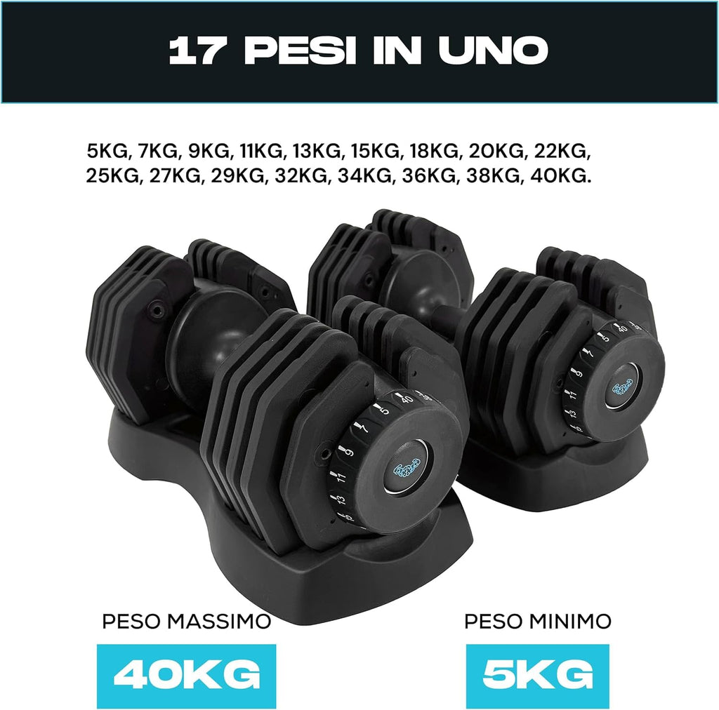 BRAINGAIN Adjustable Dumbbells Set – 15-in-1 & 17-in-1 Pairs | 24kg & 40kg Options | Space-Saving Home Gym Weights | Smart Click Technology | Durable Design