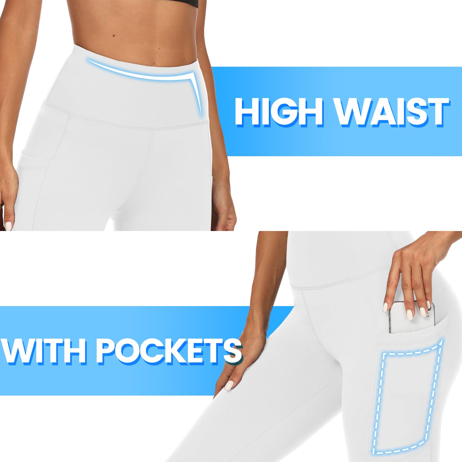 DDOBB 2 Pack Leggings for Women High Waisted Black Gym Leggings with Pockets Tummy Control Stretchy Pants Trousers for Fitness Yoga Running Regular Plus Size