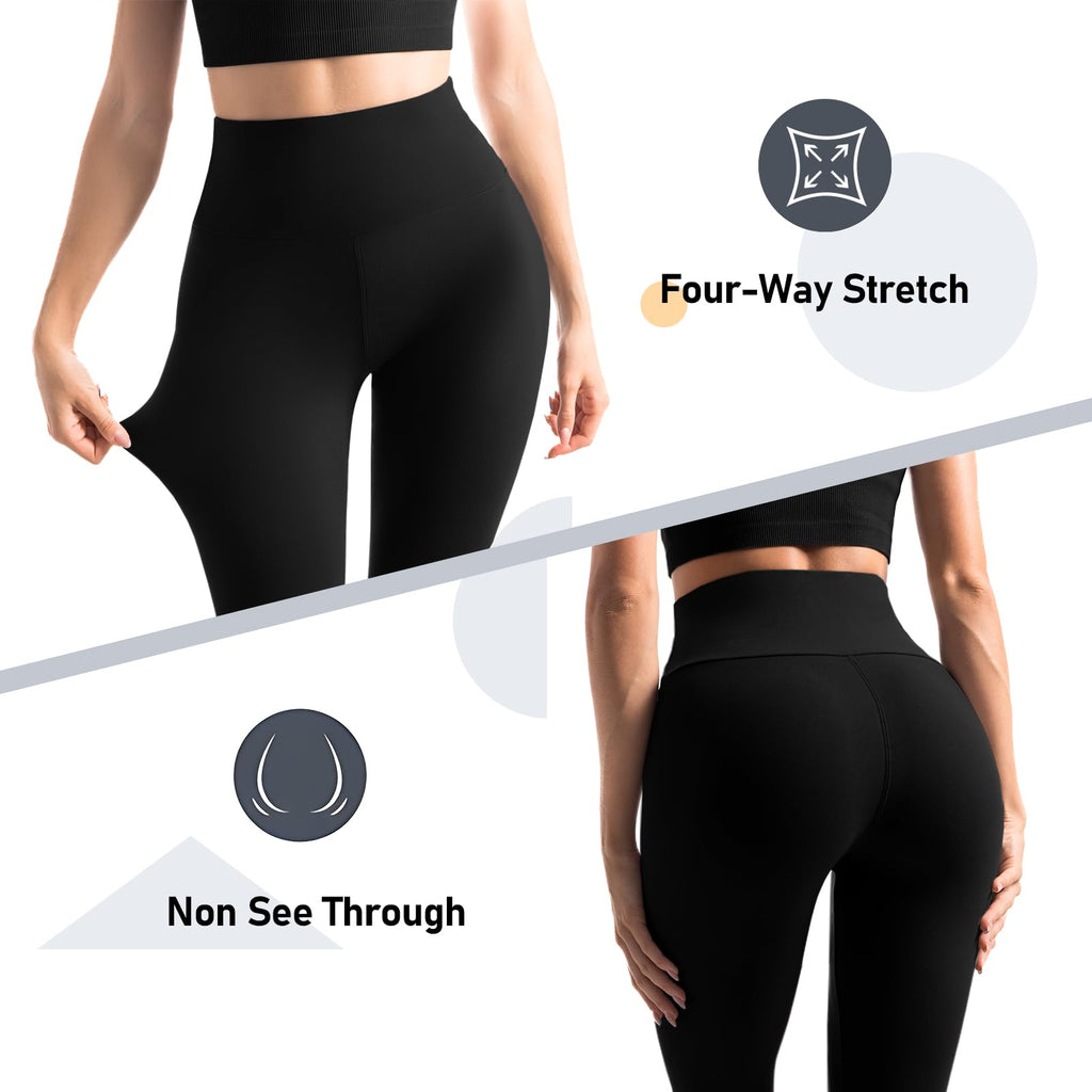Leafigure 2 Pack Gym Leggings for Women High Waist Opaque Leggings with Pockets for Workout Sport Yoga Running