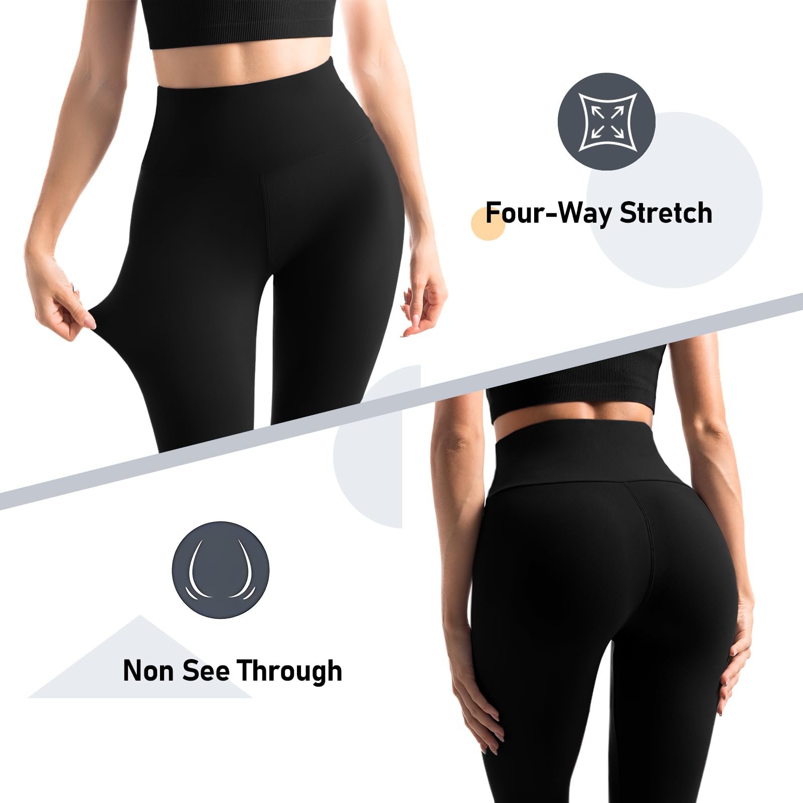 Leafigure 2 Pack Gym Leggings for Women High Waist Opaque Leggings with Pockets for Workout Sport Yoga Running