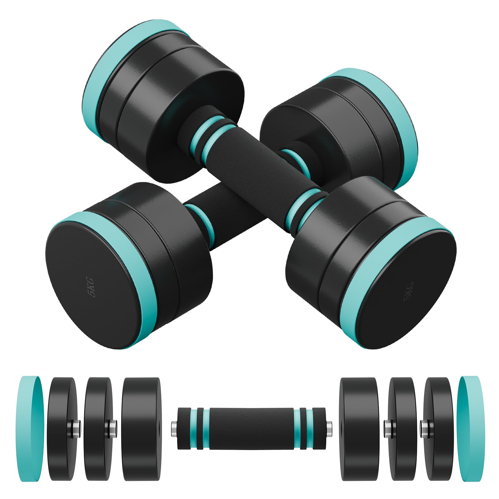 Dripex Steel Adjustable Dumbbells Set 2.5kg 5kg 7.5kg 10kg 15kg 25kg Dumbbells Pair Hand Weights with Foam Handle for Men Women Home Gym Fitness Dumbbell Training