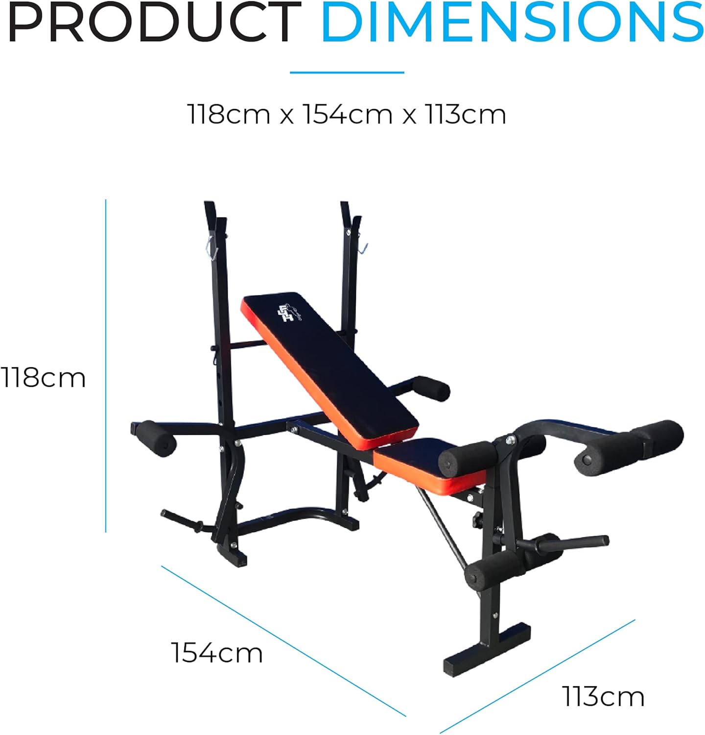 Fit4home Weights Bench With Barbell Rack | Adjustable Home Training Gym Workout Fitness Bench | TF-1001 Black