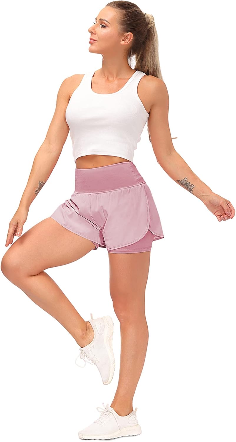 Women’s 2 in 1 Shorts Summer Running Shorts Gym Workout Athletic Gym Yoga Shorts Liner Jogging Pants Sports Quick Dry Training Joggers Shorts