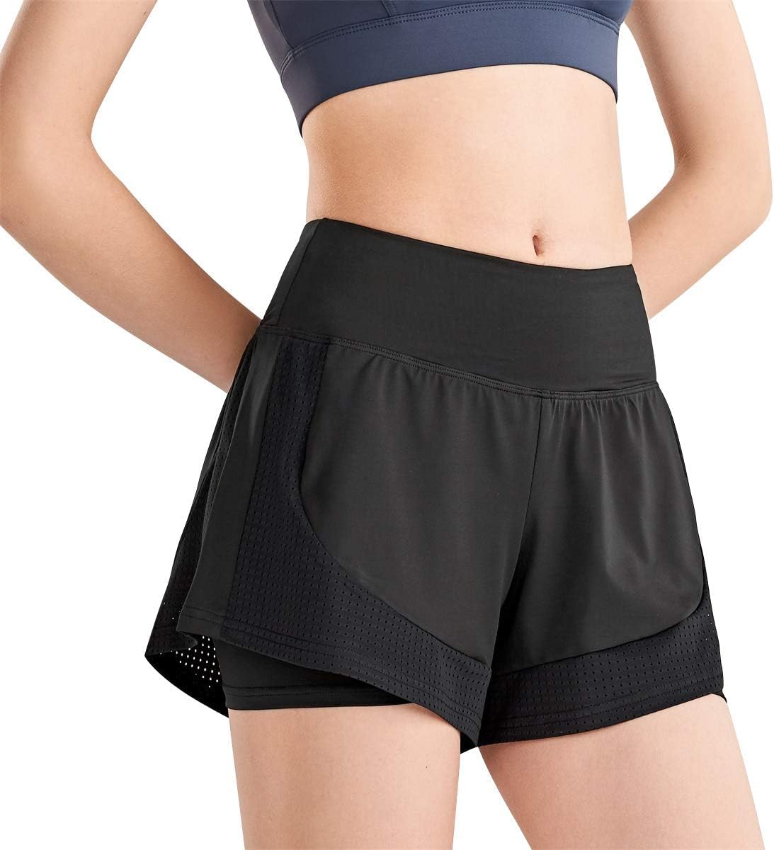 Women’s 2 in 1 Shorts Summer Running Shorts Gym Workout Athletic Gym Yoga Shorts Liner Jogging Pants Sports Quick Dry Training Joggers Shorts