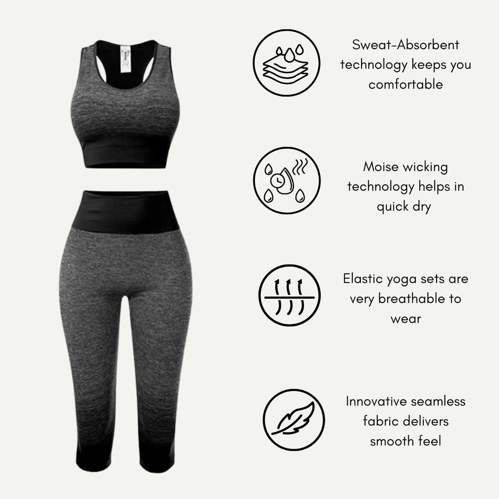 ZiaWorld Women Workout Outfits 2 Piece Set, Gym Set Seamless Ribbed Casual Comfortable Vest Short Top High Waist Leggings Sets, Sports Activewear Tracksuit Yoga Fitness Ladies Gym Wear