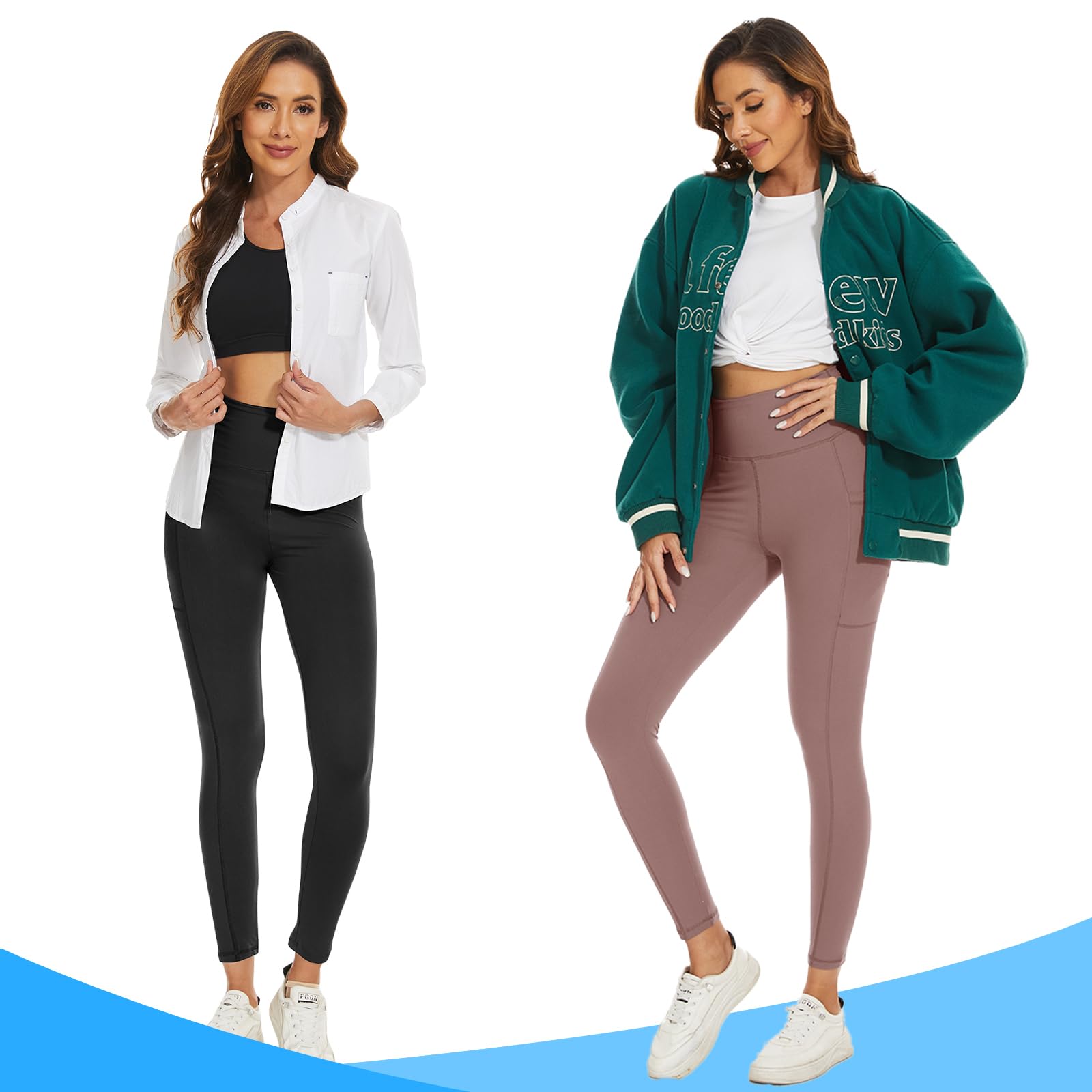 DDOBB 2 Pack Leggings for Women High Waisted Black Gym Leggings with Pockets Tummy Control Stretchy Pants Trousers for Fitness Yoga Running Regular Plus Size