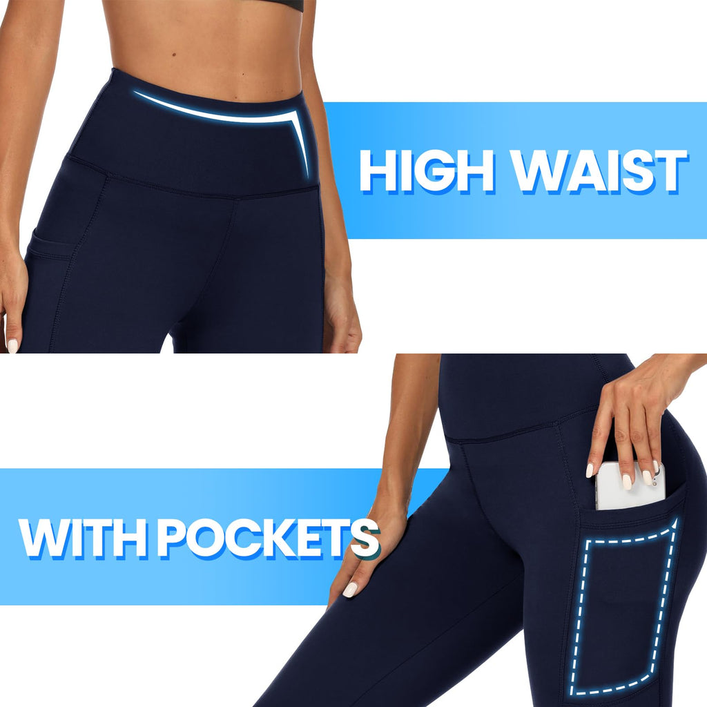 DDOBB 2 Pack Leggings for Women High Waisted Black Gym Leggings with Pockets Tummy Control Stretchy Pants Trousers for Fitness Yoga Running Regular Plus Size