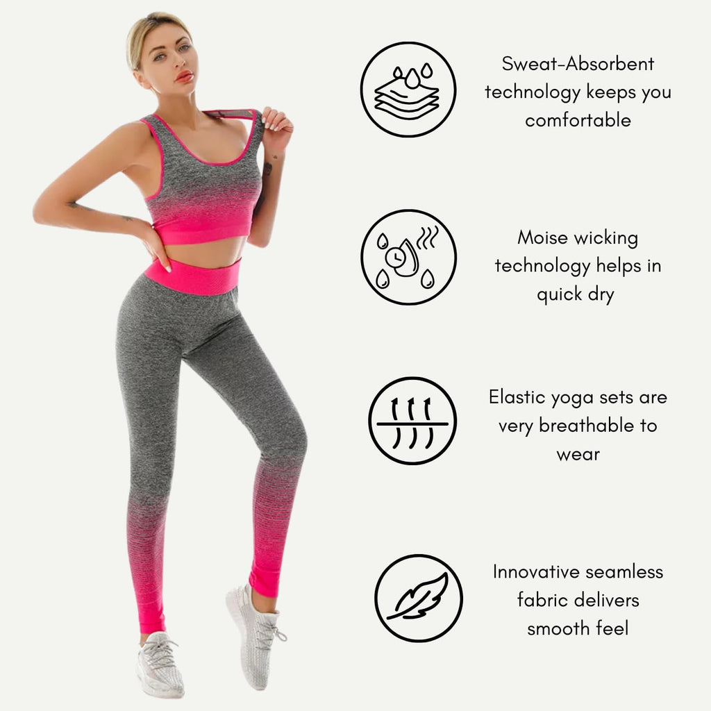 ZiaWorld Women Workout Outfits 2 Piece Set, Gym Set Seamless Ribbed Casual Comfortable Vest Short Top High Waist Leggings Sets, Sports Activewear Tracksuit Yoga Fitness Ladies Gym Wear