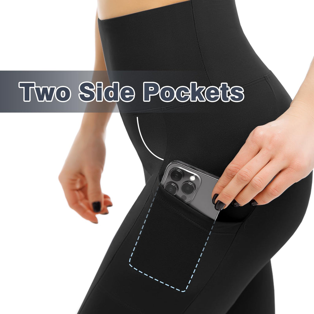 Leafigure 2 Pack Gym Leggings for Women High Waist Opaque Leggings with Pockets for Workout Sport Yoga Running