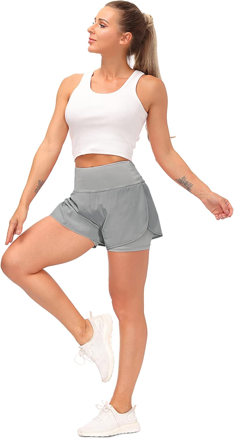 Women’s 2 in 1 Shorts Summer Running Shorts Gym Workout Athletic Gym Yoga Shorts Liner Jogging Pants Sports Quick Dry Training Joggers Shorts