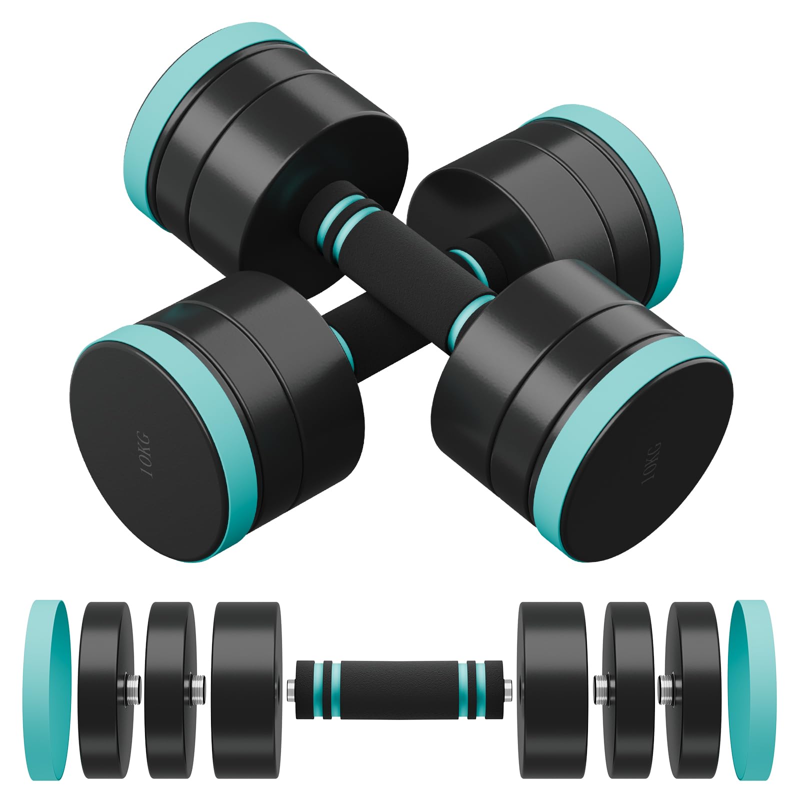 Dripex Steel Adjustable Dumbbells Set 2.5kg 5kg 7.5kg 10kg 15kg 25kg Dumbbells Pair Hand Weights with Foam Handle for Men Women Home Gym Fitness Dumbbell Training