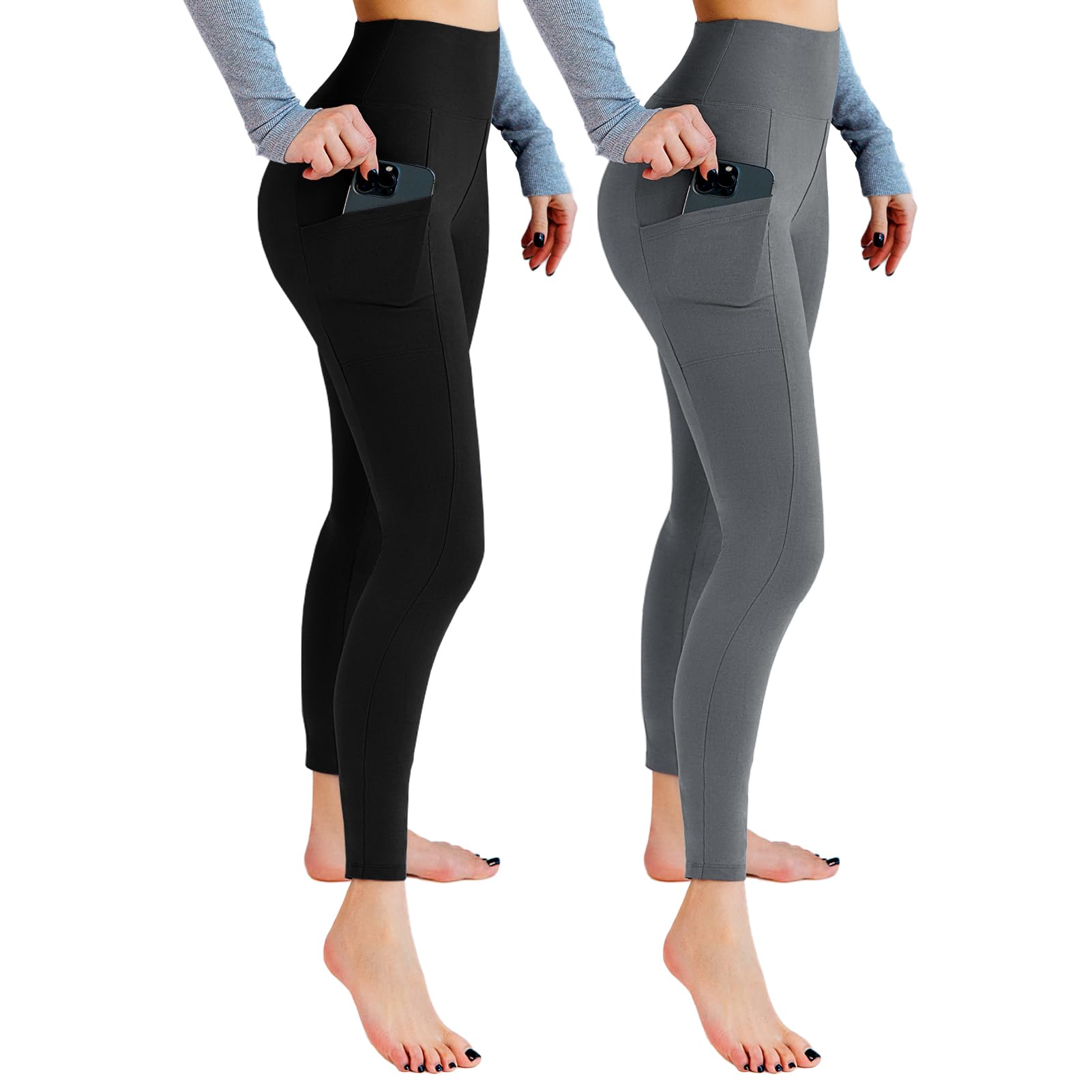 Leafigure 2 Pack Gym Leggings for Women High Waist Opaque Leggings with Pockets for Workout Sport Yoga Running