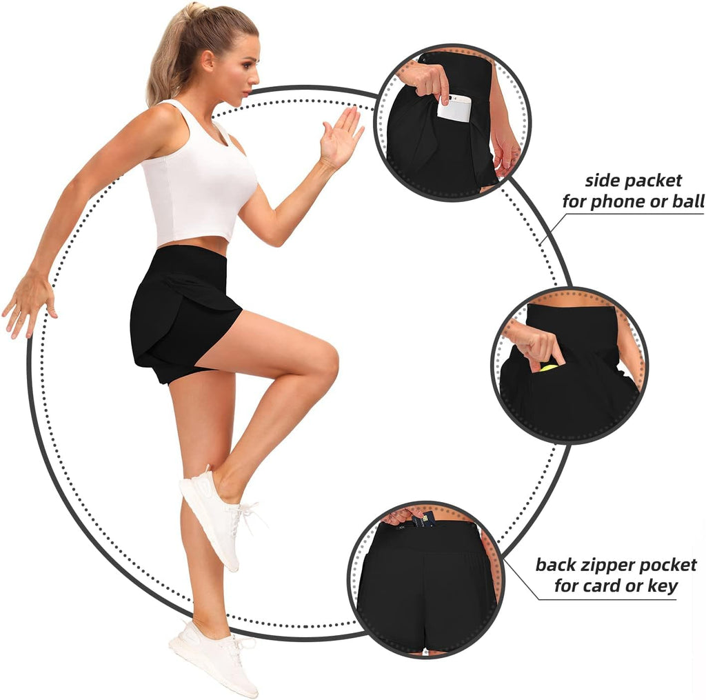 Women’s 2 in 1 Shorts Summer Running Shorts Gym Workout Athletic Gym Yoga Shorts Liner Jogging Pants Sports Quick Dry Training Joggers Shorts