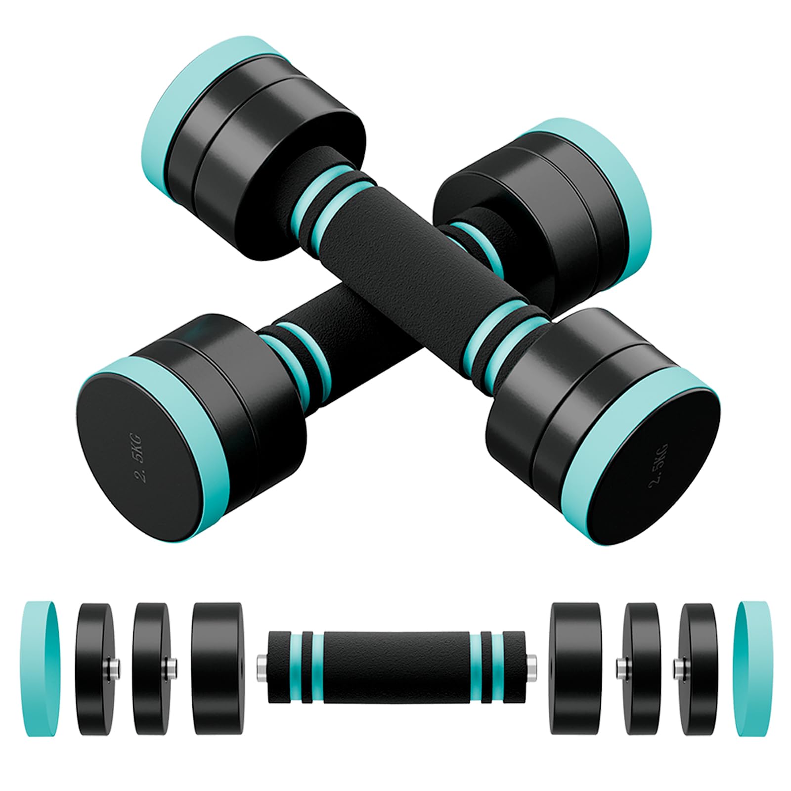 Dripex Steel Adjustable Dumbbells Set 2.5kg 5kg 7.5kg 10kg 15kg 25kg Dumbbells Pair Hand Weights with Foam Handle for Men Women Home Gym Fitness Dumbbell Training