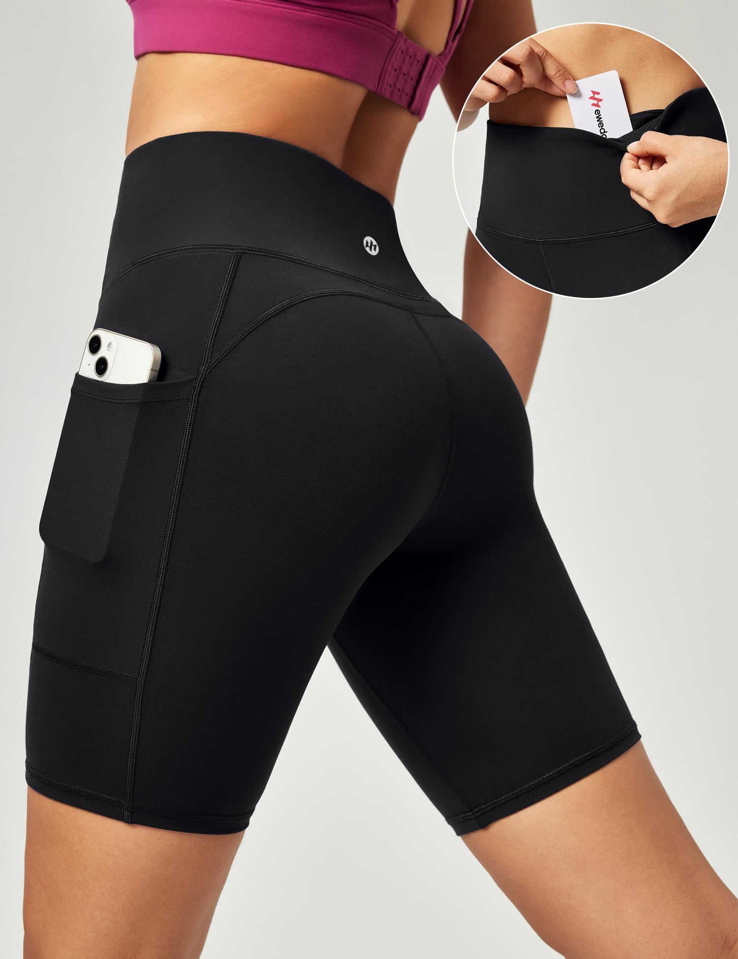 Ewedoos Cycling Shorts Women Running Gym Shorts for Women with Pockets High Waisted Tummy Control Soft Womens Sports Yoga Biker Workout Short