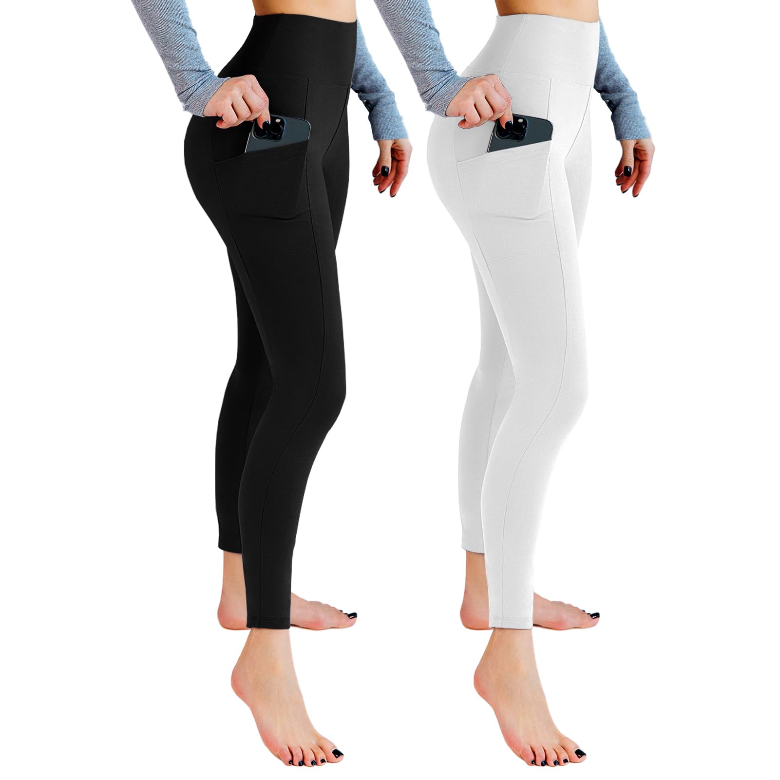 Leafigure 2 Pack Gym Leggings for Women High Waist Opaque Leggings with Pockets for Workout Sport Yoga Running