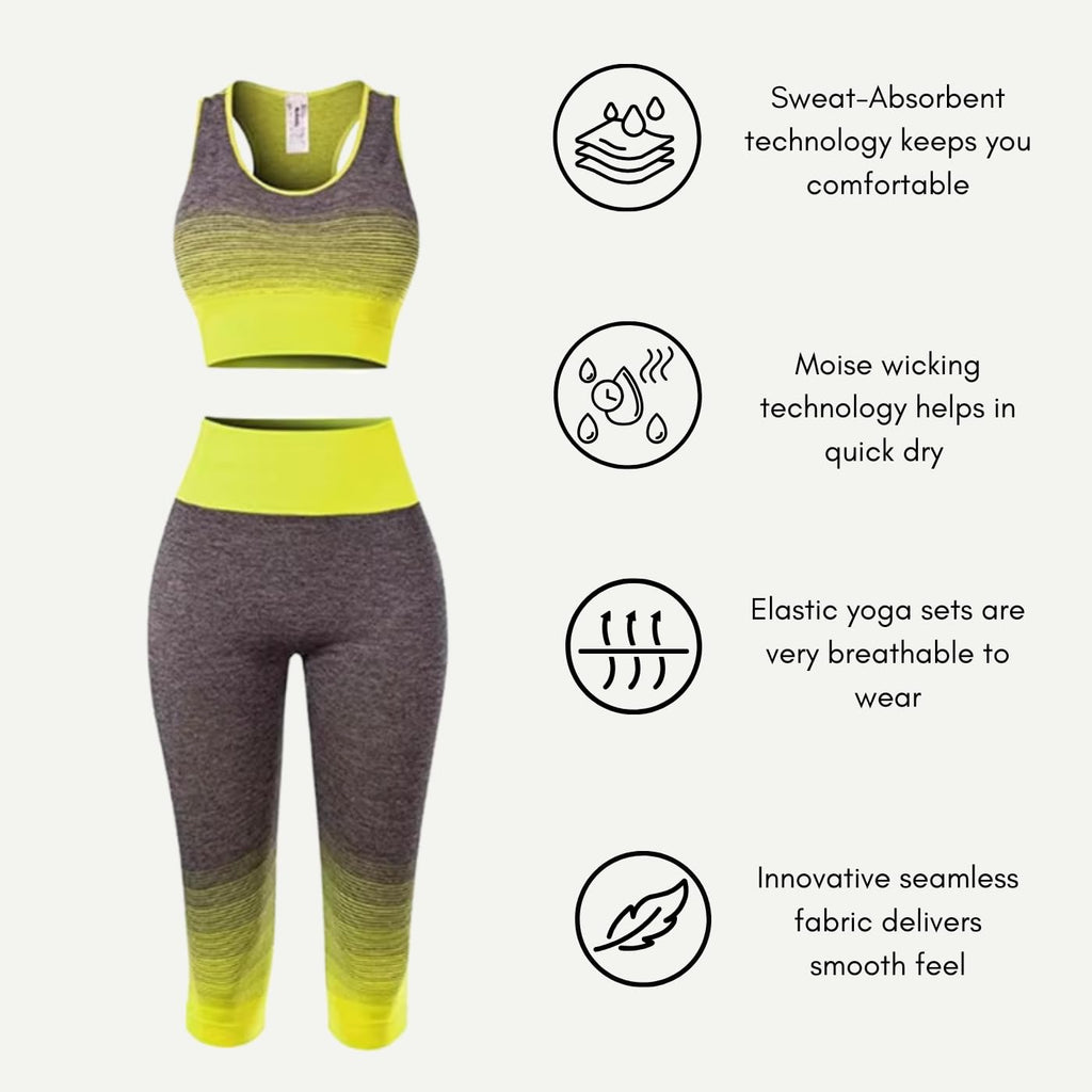 ZiaWorld Women Workout Outfits 2 Piece Set, Gym Set Seamless Ribbed Casual Comfortable Vest Short Top High Waist Leggings Sets, Sports Activewear Tracksuit Yoga Fitness Ladies Gym Wear