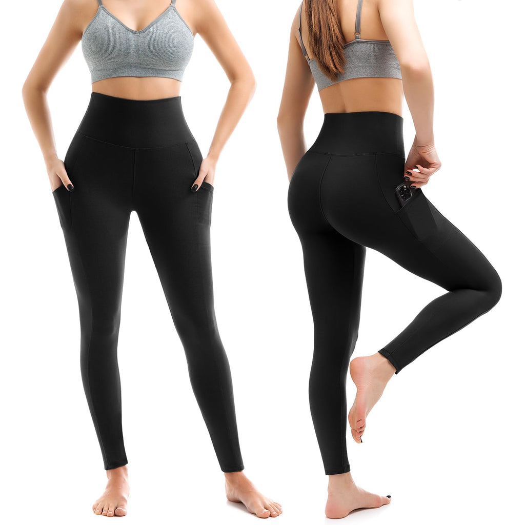 Leafigure 2 Pack Gym Leggings for Women High Waist Opaque Leggings with Pockets for Workout Sport Yoga Running