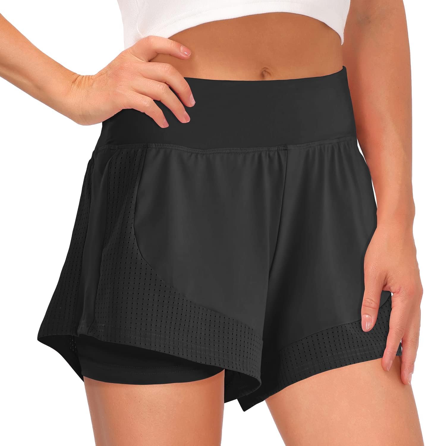 Women’s 2 in 1 Shorts Summer Running Shorts Gym Workout Athletic Gym Yoga Shorts Liner Jogging Pants Sports Quick Dry Training Joggers Shorts