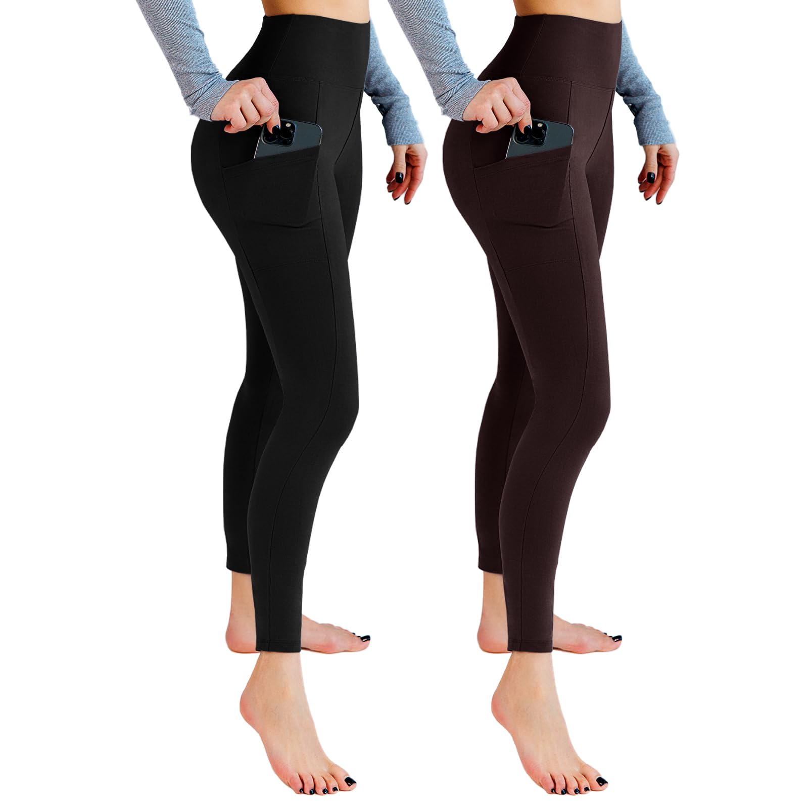 Leafigure 2 Pack Gym Leggings for Women High Waist Opaque Leggings with Pockets for Workout Sport Yoga Running
