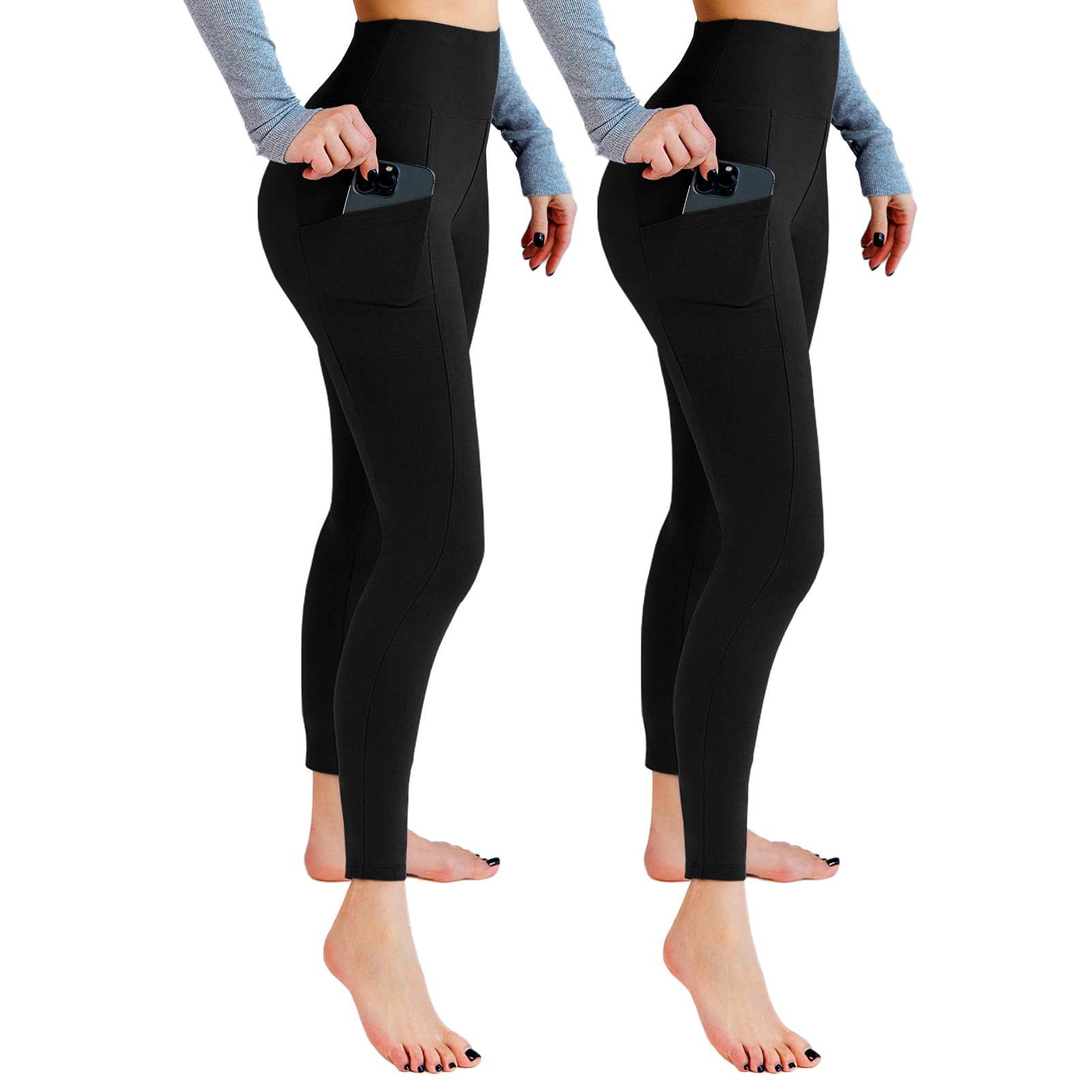 Leafigure 2 Pack Gym Leggings for Women High Waist Opaque Leggings with Pockets for Workout Sport Yoga Running