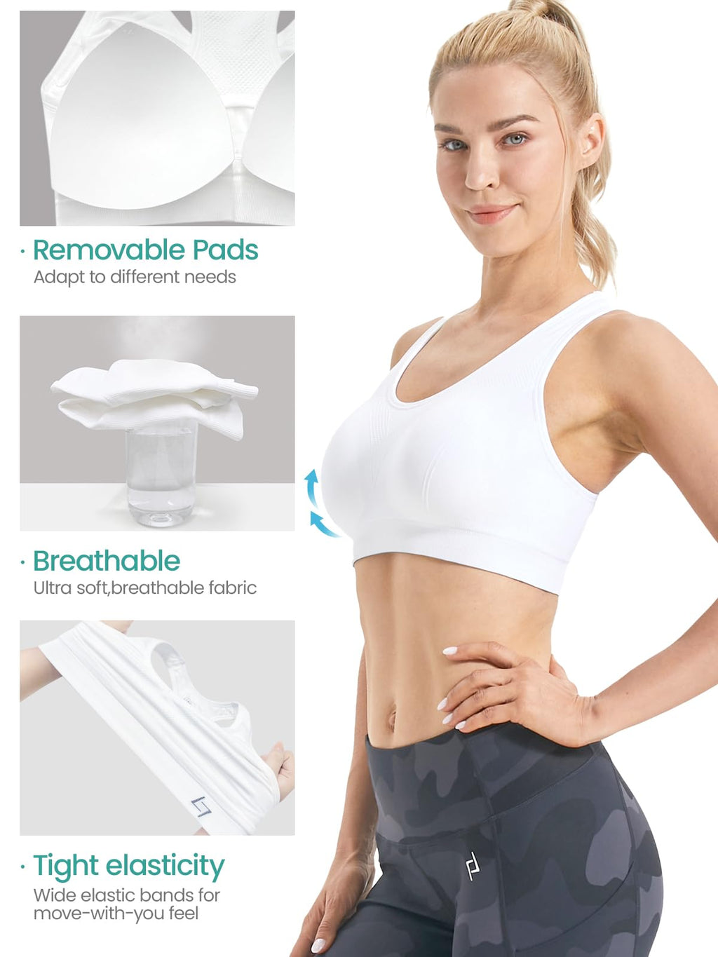 FITTIN Racerback Sports Bra for Women - Padded Seamless Activewear Bras for Yoga Gym Workout Fitness