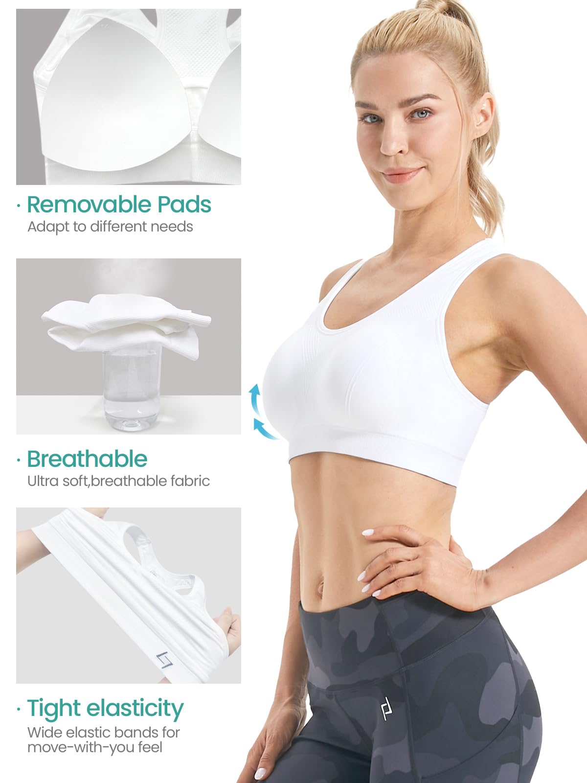 FITTIN Racerback Sports Bra for Women - Padded Seamless Activewear Bras for Yoga Gym Workout Fitness