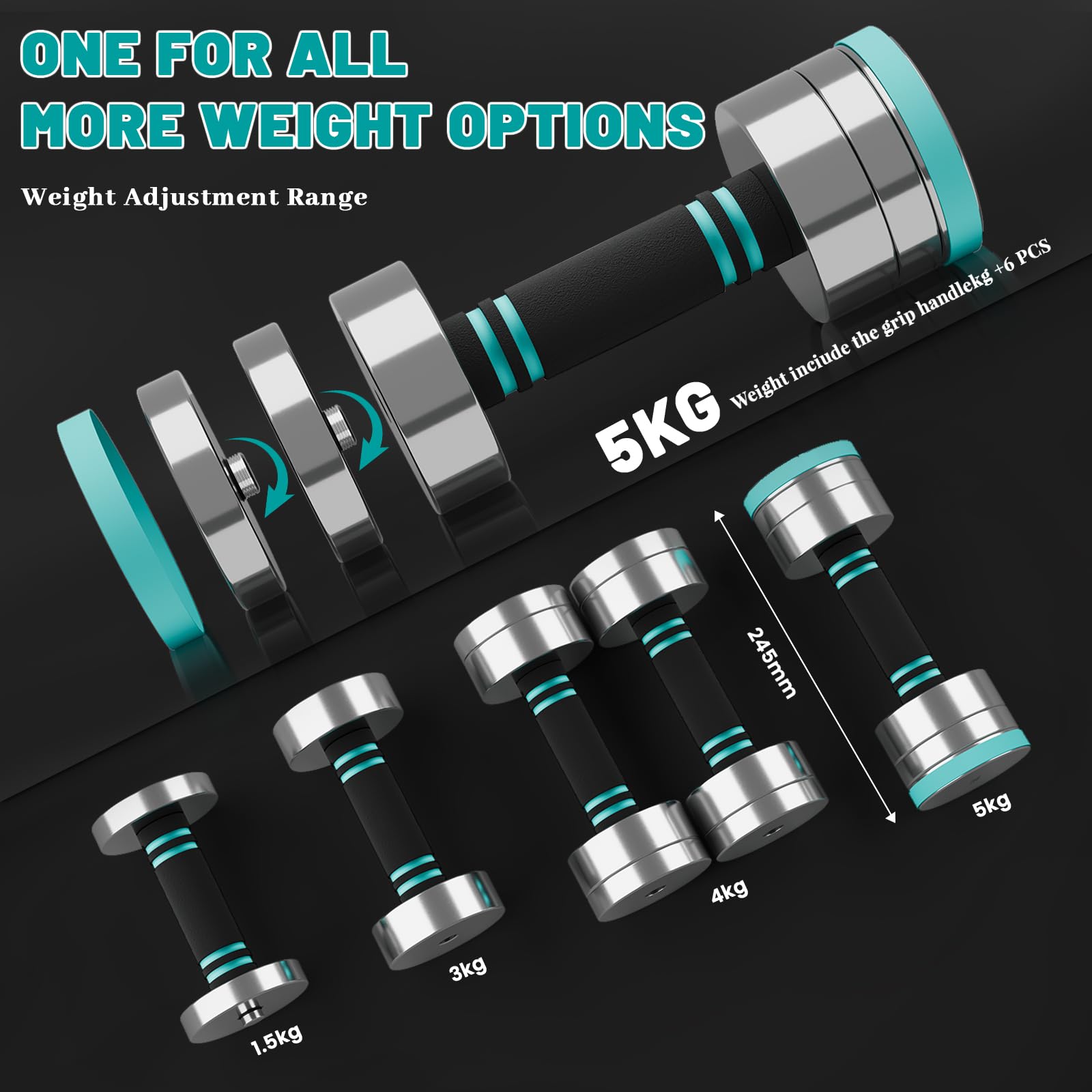 Dripex Steel Adjustable Dumbbells Set 2.5kg 5kg 7.5kg 10kg 15kg 25kg Dumbbells Pair Hand Weights with Foam Handle for Men Women Home Gym Fitness Dumbbell Training