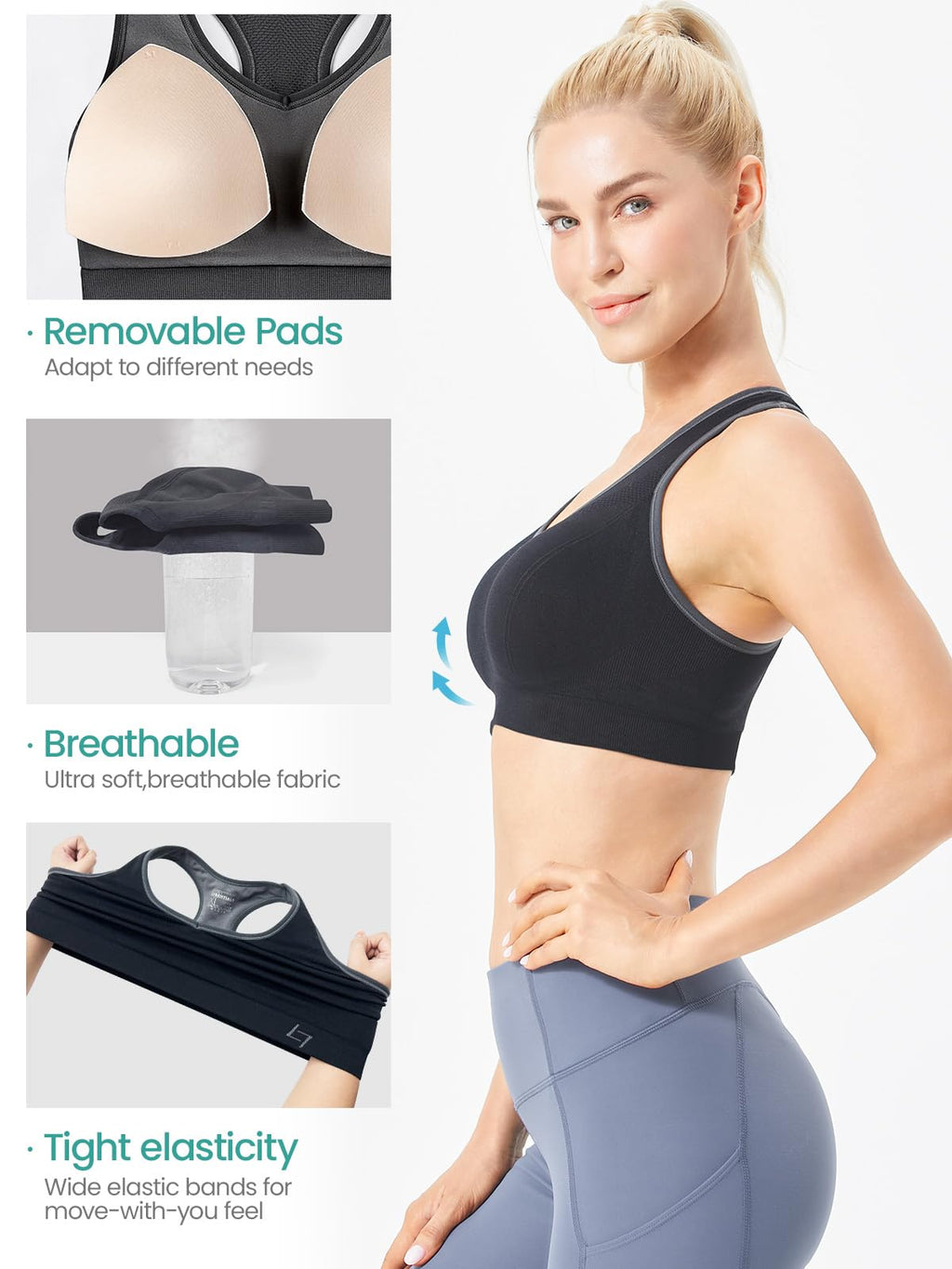 FITTIN Racerback Sports Bra for Women - Padded Seamless Activewear Bras for Yoga Gym Workout Fitness